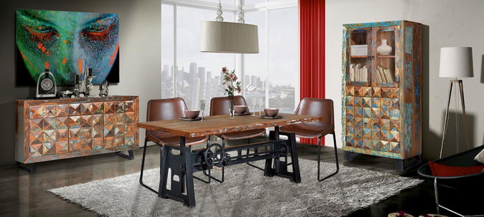 GINER Y COLOMER Vitrine exclusive en bois recyclé multicolore